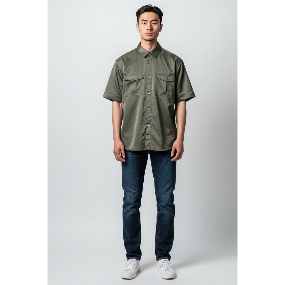 Banana Republic Utility Shirt Men's Small Olive Green Silky Smooth‎ Button Front